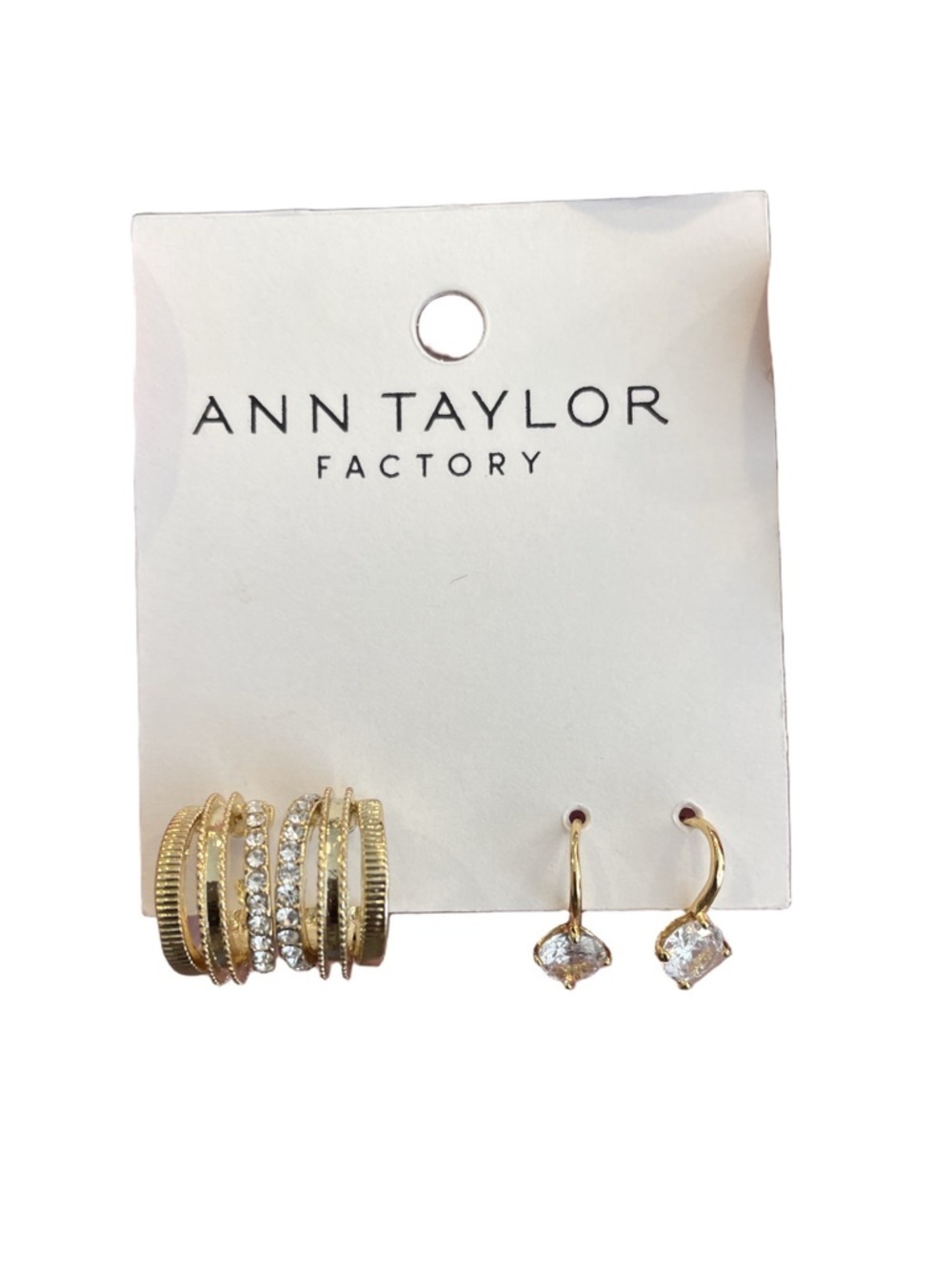 Ann Taylor Factory Gold Crystal Hoop Drop Earrings
